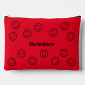 Pochette À Accessoires Happy Faces Black sur Red- LARGE Accessory Pouch (Recto)