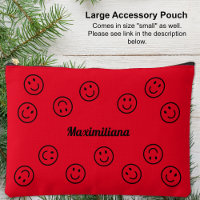 Happy Faces Black sur Red- LARGE Accessory Pouch