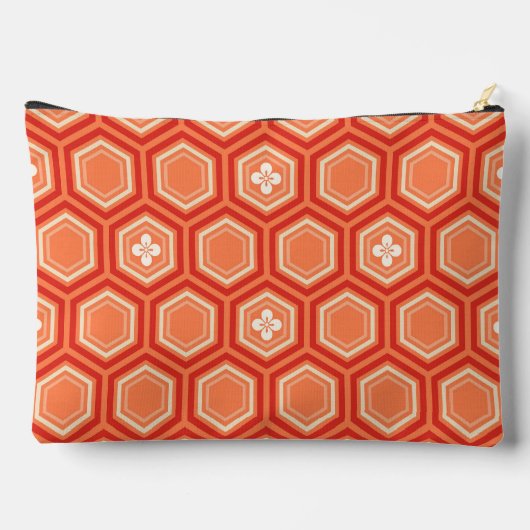 Pochette À Accessoires Hexagonal Kimono Print, Mandarin Orange (Verso)