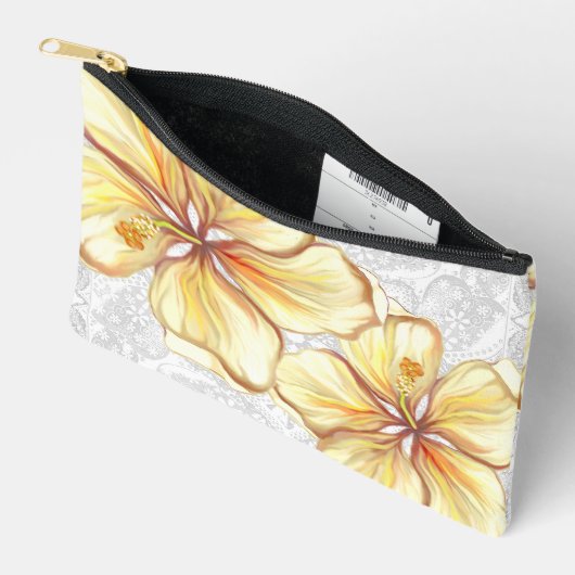 Pochette À Accessoires Hibiscus & dentelle JAUNE (Ouvrir)