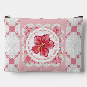 Pochette À Accessoires Hibiscus & dentelle RED