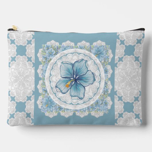 Pochette À Accessoires Hibiscus & dentelle TURQUOISE (Recto)