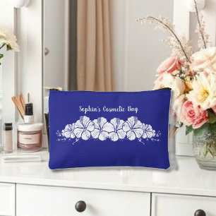 Pochette À Accessoires Hibiscus hawaïen Fleurs tropicales Bleu
