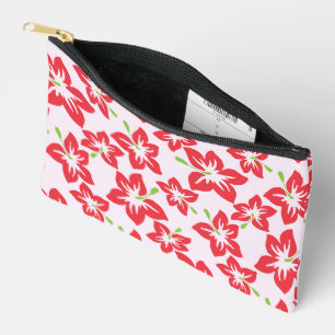 Pochette À Accessoires Hibiscus Rouge, Fleurs Rouges, Motif De Fleurs