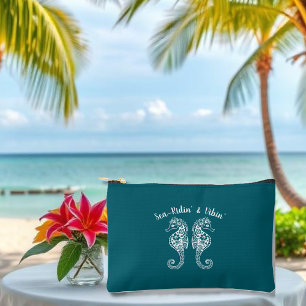 Pochette À Accessoires Hippocampe-pêcheur Coeur-Hawaï-Turquoise de plage