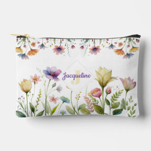 Pochette À Accessoires Illustration de fleur sauvage colorée avec monogra