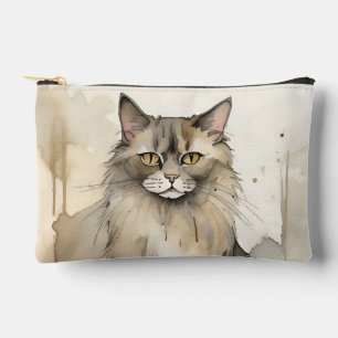 Pochette À Accessoires Illustration de l'aquarelle du Maine Coon
