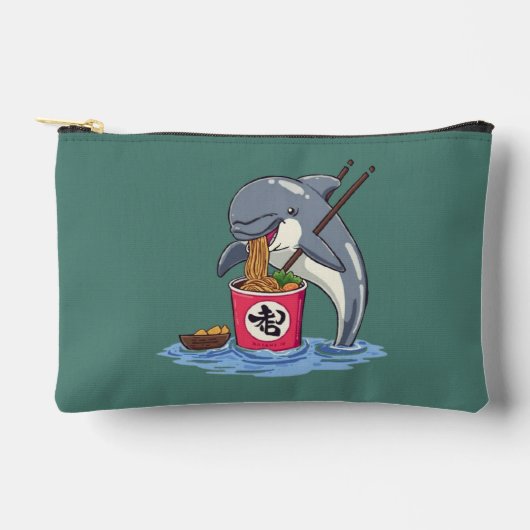 Pochette À Accessoires Illustration d'un dauphin mangeant des ramen (Recto)