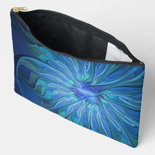 Pochette À Accessoires Imaginaire Fleur Bleue Motif, Art Fractal Abstrait (Ouvrir)