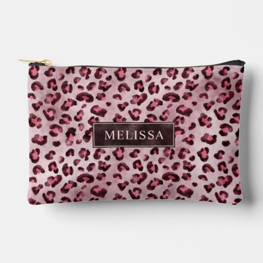 Pochette À Accessoires Impression d'animal léopard rose avec fausse feuil (Recto)