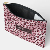 Pochette À Accessoires Impression d'animal léopard rose avec faux feuille (Ouvrir)