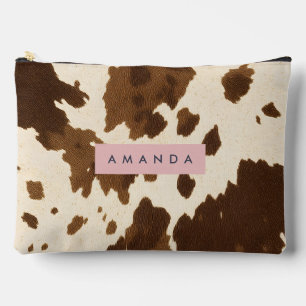 Pochette À Accessoires Impression Personnalisée en Cuir de Vache Marron R
