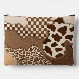 Pochette À Accessoires Imprimé Vache Marron à Carreaux Ondulés Mocha Esth