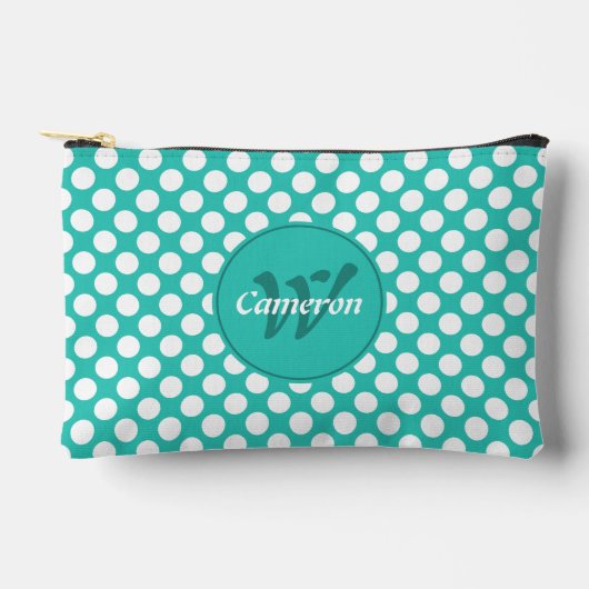 Pochette À Accessoires Initiales de nom classiques Turquoise Blanc Points (Recto)