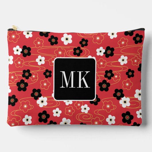 Pochette À Accessoires Initiales du monogramme rouge Sakura en fleurs (Recto)