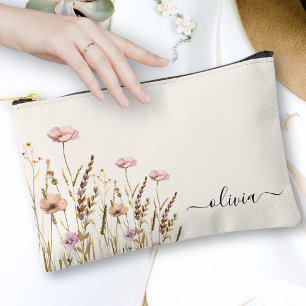 Pochette À Accessoires Ivory Gold Floral Nom Monogramme