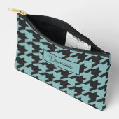 Pochette À Accessoires Ivory Turquoise Blue Seafoam Green Houndstooth Mot (Ouvrir)