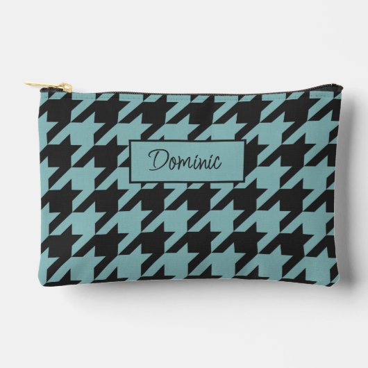Pochette À Accessoires Ivory Turquoise Blue Seafoam Green Houndstooth Mot (Recto)