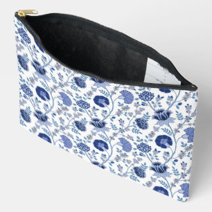 Pochette À Accessoires Jacobean floral blues sur blanc