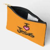 Pochette À Accessoires J'aime Jésus orange et noir (Ouvrir)