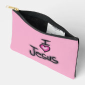 Pochette À Accessoires J'aime Jésus rose et noir (Ouvrir)