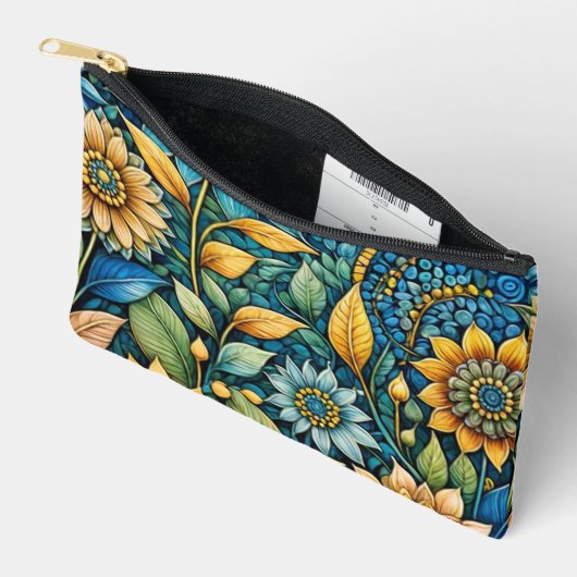 Pochette À Accessoires Jardin de tournesol bleu mignonne Girly Art Abstra (Ouvrir)