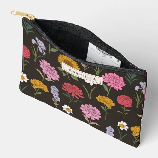 Pochette À Accessoires Jardin d'été Floral Noir Demoiselle d'Honneur Pers (Ouvrir)