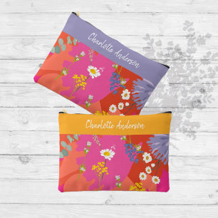 Pochette À Accessoires Jardin floral rose et orange chaud Personnalisé