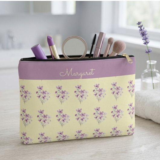 Pochette À Accessoires Jaune beurre avec une touche florale
