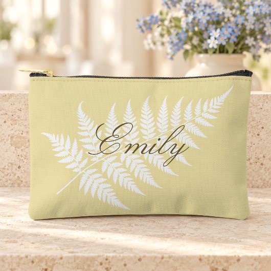 Pochette À Accessoires Jaune Beurre Blanc Fougère Nom de Script Petit