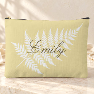 Pochette À Accessoires Jaune Beurre Fern Blanc Nom en écriture Nom Grand