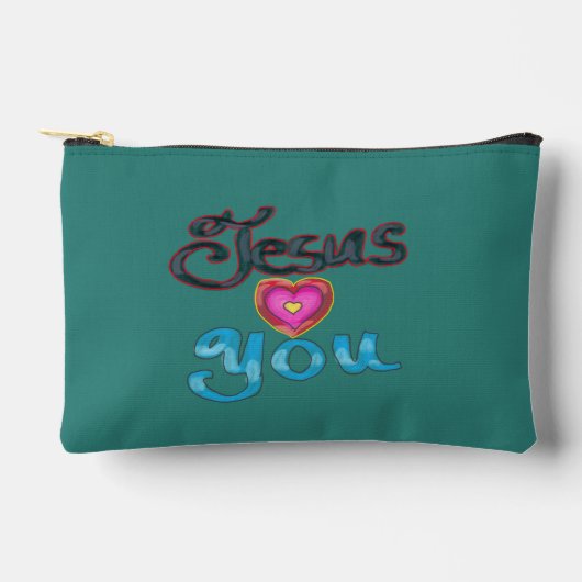 Pochette À Accessoires « Jésus vous aime » Turquoise (Recto)