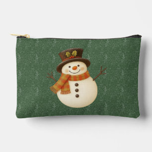 Pochette À Accessoires Joli bonhomme de neige rustique vert vintage