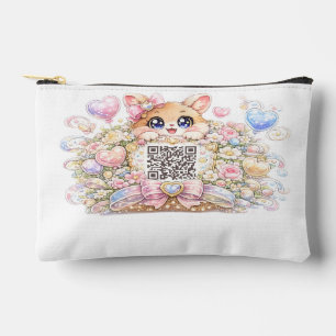 Pochette À Accessoires Joli code QR personnalisé chat pastel rose floral