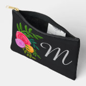Pochette À Accessoires Joli floral sur tableau noir Monogramme (Ouvrir)