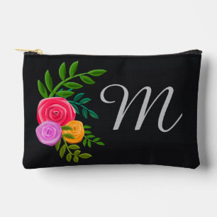 Pochette À Accessoires Joli floral sur tableau noir Monogramme