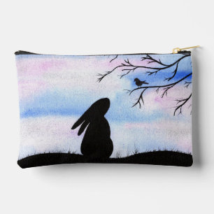 Pochette À Accessoires Joli lapin et l'aquarelle d'oiseau Silhouette