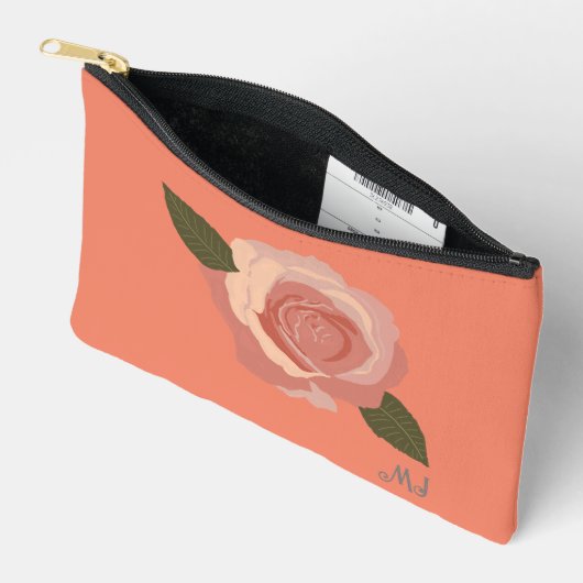 Pochette À Accessoires Joli Moderne Stylé Rose Rose+Initiales Peach (Ouvrir)