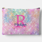 Pochette À Accessoires Joli monogramme moderne unicorne rose faux parties (Recto)