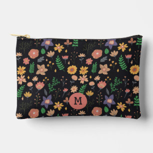 Pochette À Accessoires Joli motif floral foncé moderne monogrammé