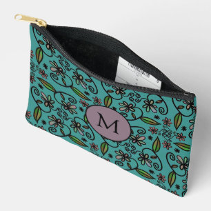 Pochette À Accessoires Joli motif floral sarcelle monogramme