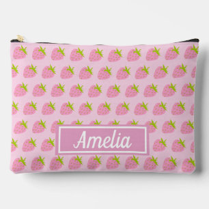 Pochette À Accessoires Joli motif personnalisé de fraises roses féminines