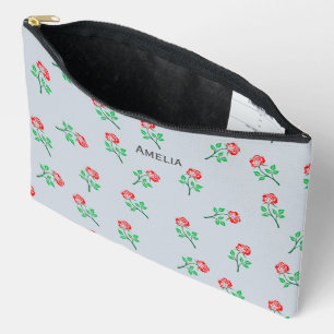 Pochette À Accessoires Joli Motif rose rouge Pastel Blue Personnalisé