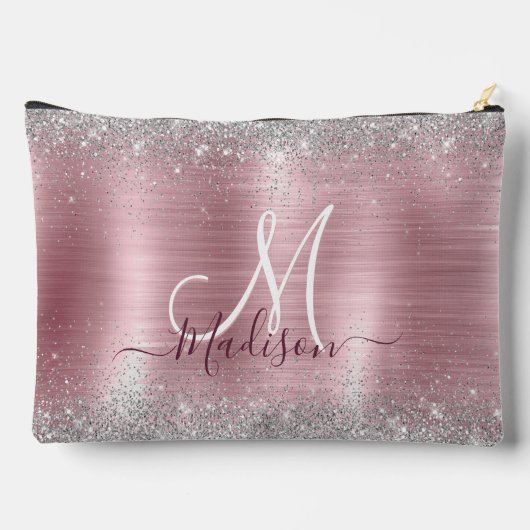 Pochette À Accessoires Joli rose blush argent faux parties scintillant mo (Verso)