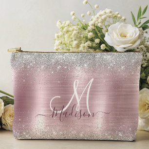 Pochette À Accessoires Joli rose blush argent faux parties scintillant mo
