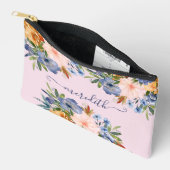 Pochette À Accessoires Jolie aquarelle rose bleu Fleurs Nom (Ouvrir)