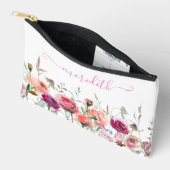 Pochette À Accessoires Jolie Aquarelle Rose Fleurs Nom Du Jardin (Ouvrir)