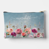 Pochette À Accessoires Jolie Aquarelle Rose Fleurs Nom Du Jardin (Verso)