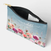 Pochette À Accessoires Jolie Aquarelle Rose Fleurs Nom Du Jardin (Ouvrir)
