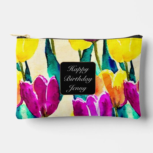 Pochette À Accessoires Jolie tulipe de script jardin Jaune Beige (Recto)